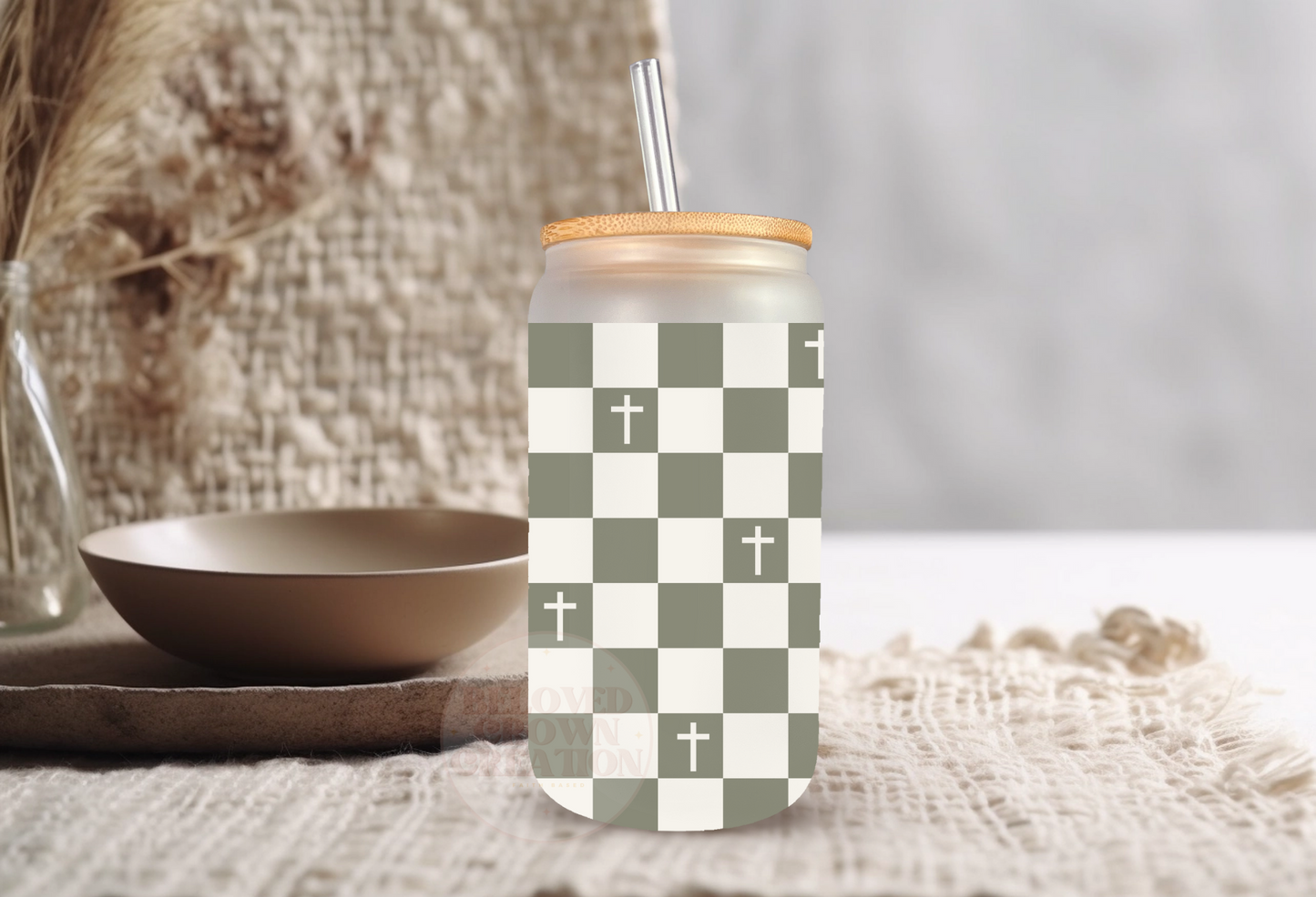 frosted 16oz checkered cross tumbler