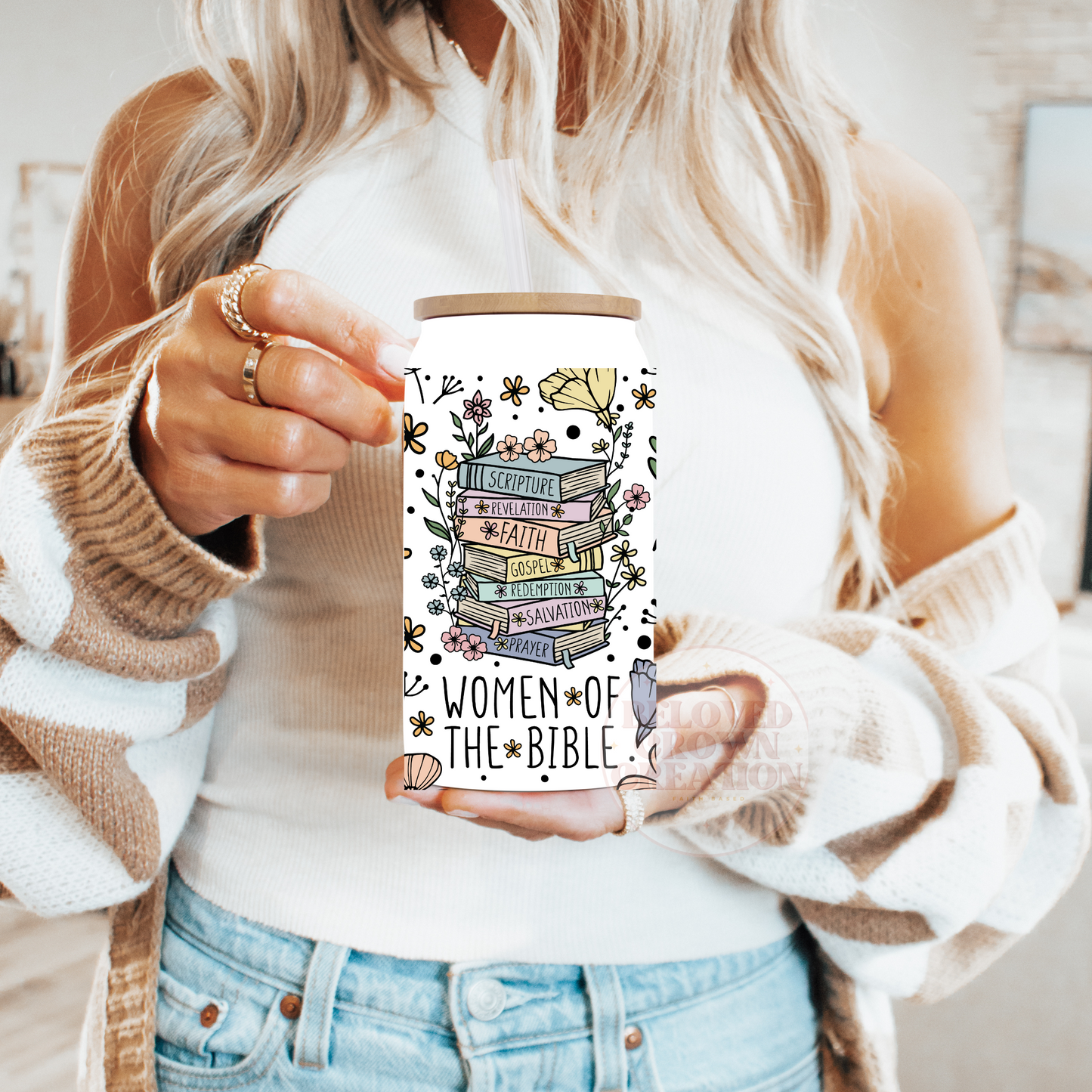 16 oz white glass women of the bible
