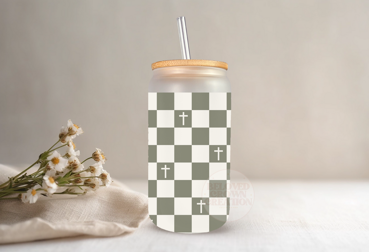 frosted 16oz checkered cross tumbler