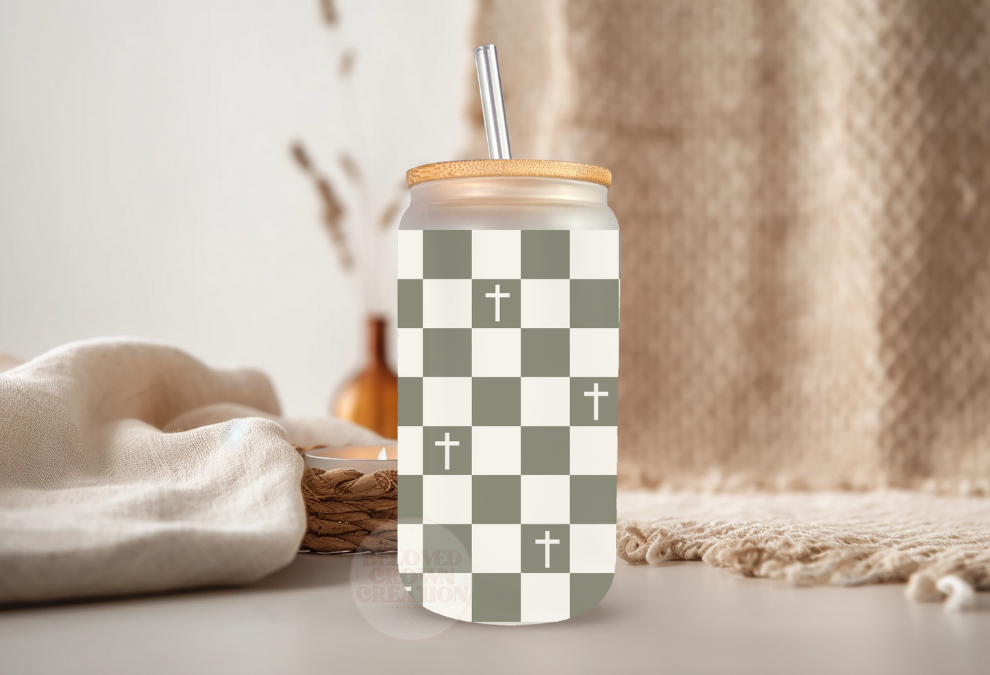 frosted 16oz checkered cross tumbler