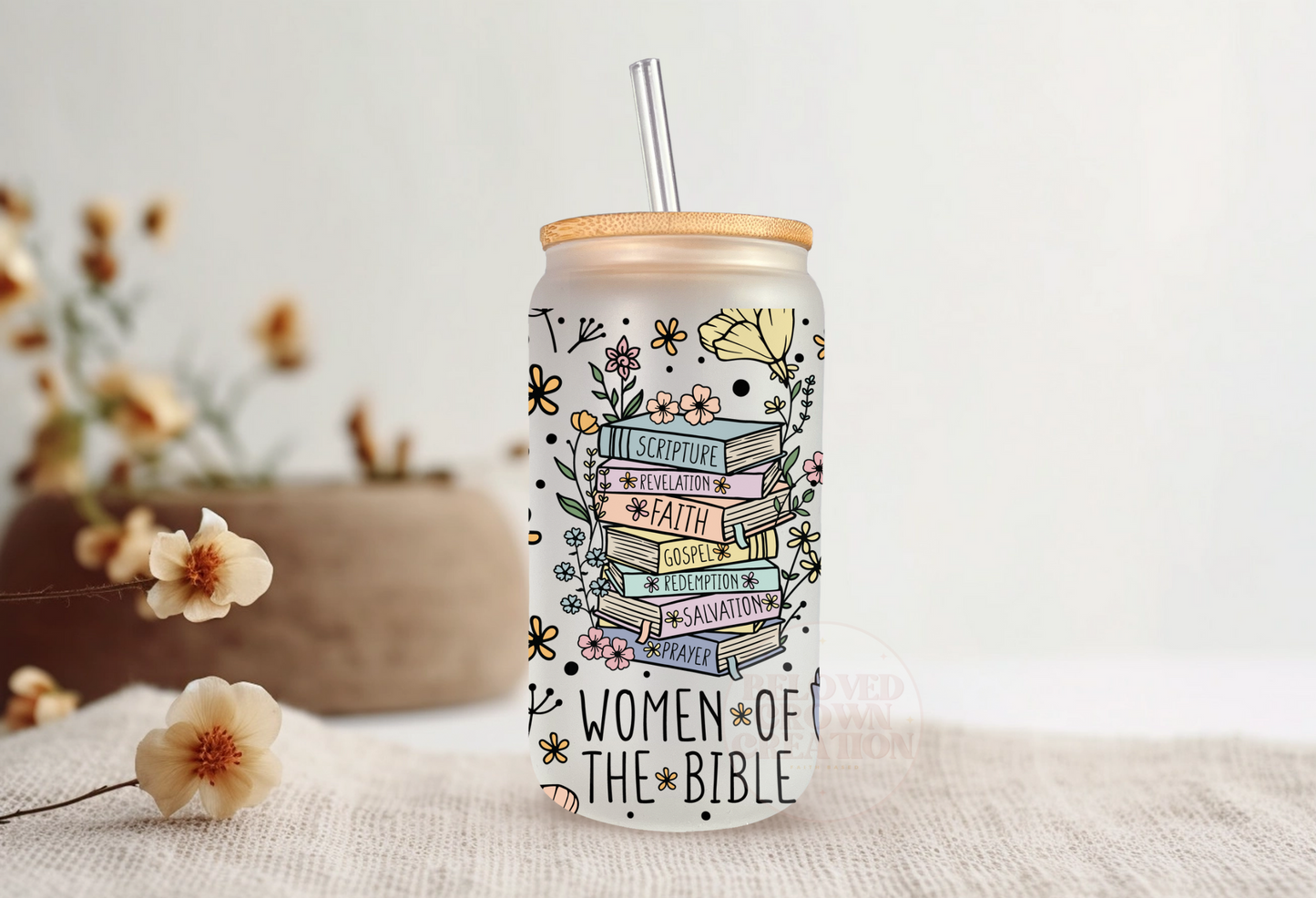 frosted 16oz floral  women of the Bible
