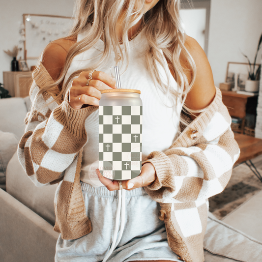 frosted 16oz checkered cross tumbler